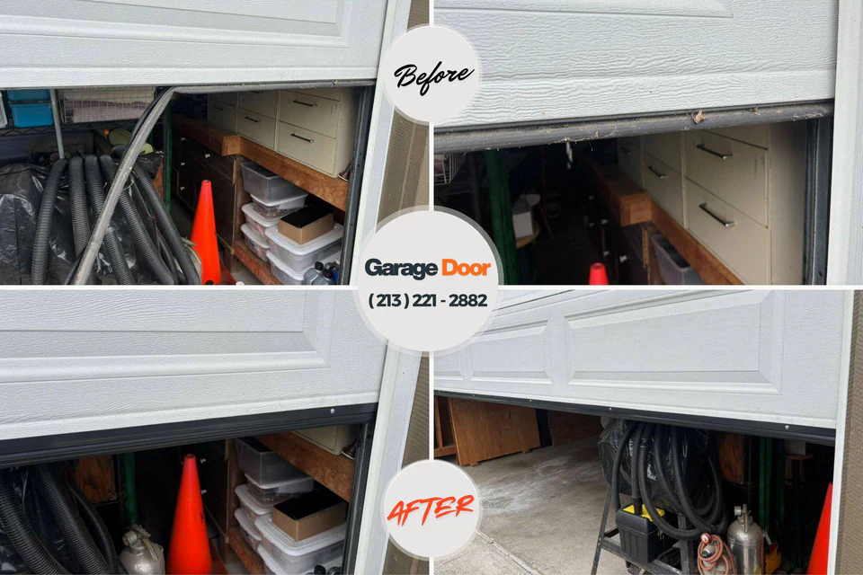 Before and after: garage door repair Woodcreek, TX